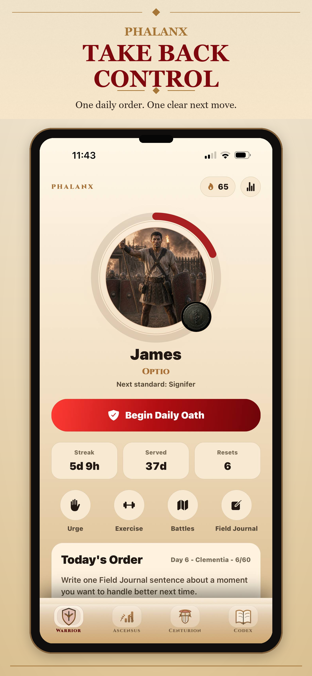 PHALANX App Store screenshot showing Take Back Control