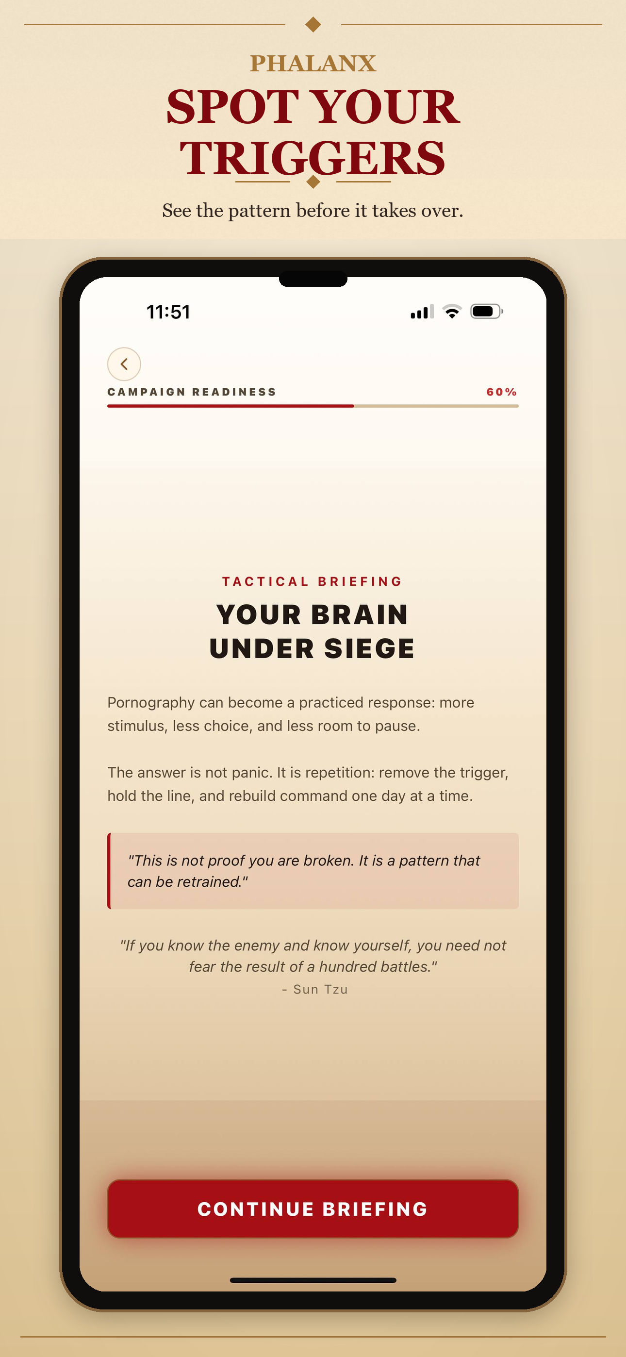 PHALANX current App Store panel showing trigger spotting