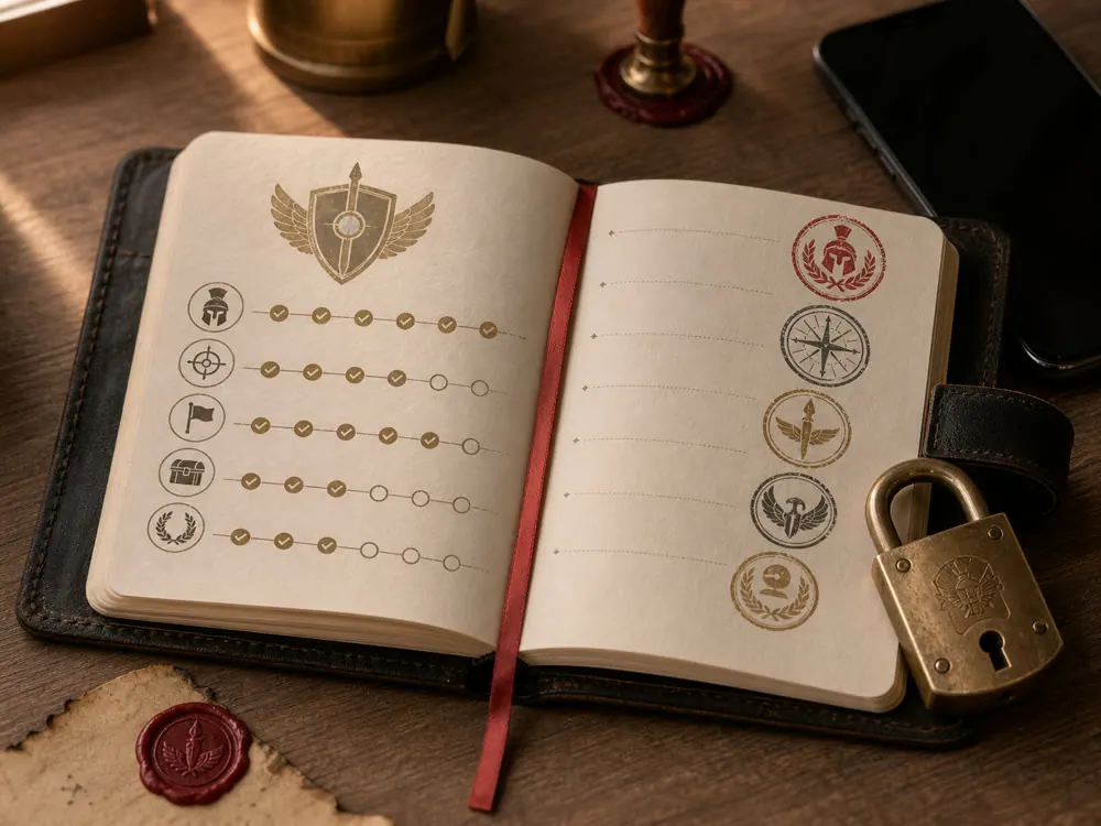 Private Roman service record journal with progress marks and lock