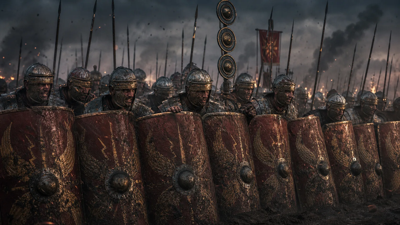 Roman shield wall under pressure as a PHALANX recovery metaphor